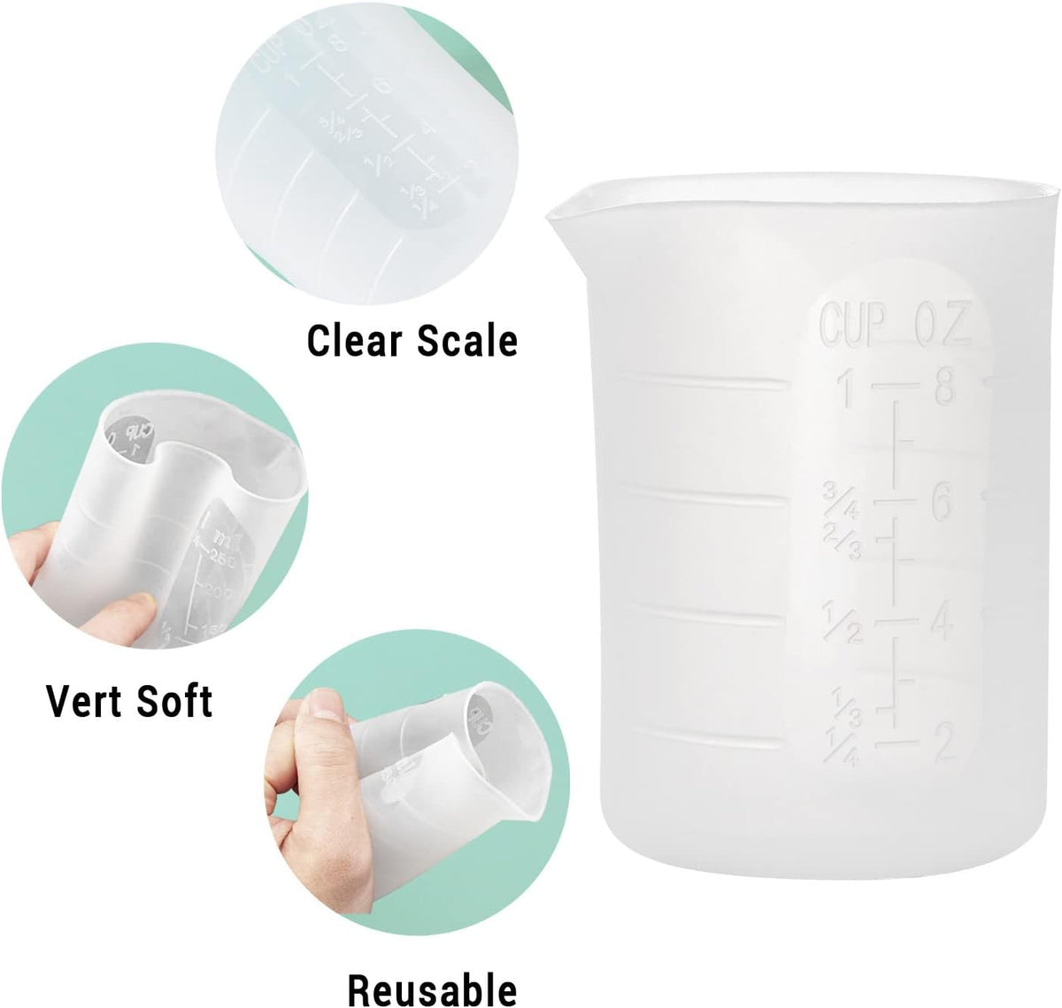 250ml Silicone Measuring Cups, 4 PCS Large Nonstick Reusable Silicone Mixing Cups Durable Easy Clean for Epoxy Resin, Casting Molds, Stain Jewelry Making, Waxing, DIY, Art, Craft