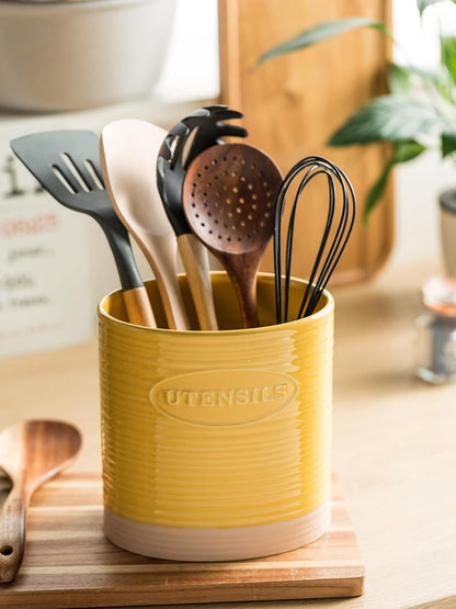 Kitchen Utensil Holder, Ceramic Utensil Holder for Kitchen Counter | 6.7" Large Cooking Utensil Crock for Spatulas,Spoons, Farmhouse Utensil Organizer Storage, Oval Opening, Two-Tone, Green