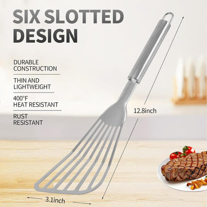 2Pack Fish Spatula Stainless Steel,Premium Fish Turner Spatula,Flexible Barbecue Turner,Metal Slotted Spatula For Flipping Fish Egg Patties Fries Pancake Steak