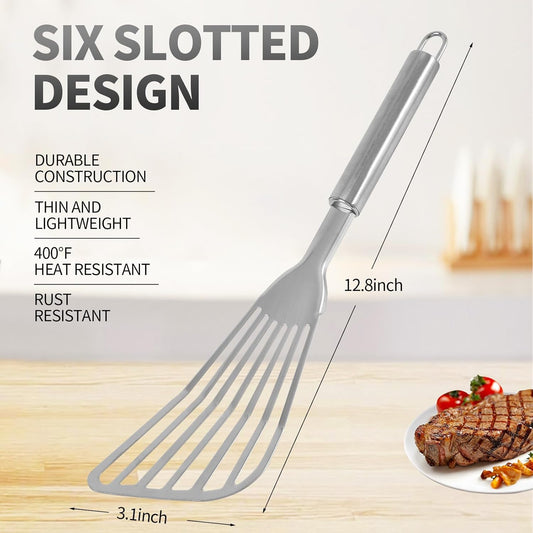 2Pack Fish Spatula Stainless Steel,Premium Fish Turner Spatula,Flexible Barbecue Turner,Metal Slotted Spatula For Flipping Fish Egg Patties Fries Pancake Steak