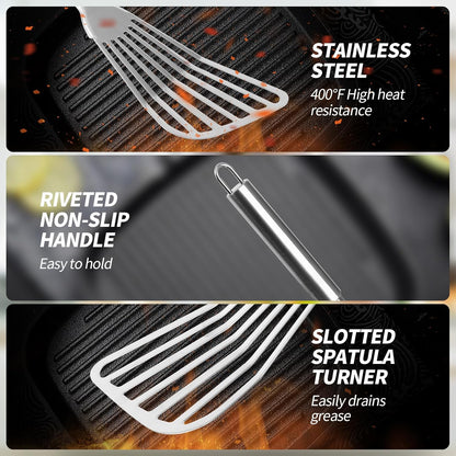 2Pack Fish Spatula Stainless Steel,Premium Fish Turner Spatula,Flexible Barbecue Turner,Metal Slotted Spatula For Flipping Fish Egg Patties Fries Pancake Steak