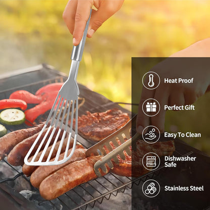 2Pack Fish Spatula Stainless Steel,Premium Fish Turner Spatula,Flexible Barbecue Turner,Metal Slotted Spatula For Flipping Fish Egg Patties Fries Pancake Steak