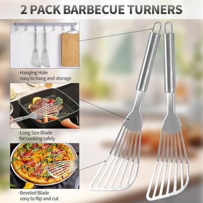 2Pack Fish Spatula Stainless Steel,Premium Fish Turner Spatula,Flexible Barbecue Turner,Metal Slotted Spatula For Flipping Fish Egg Patties Fries Pancake Steak