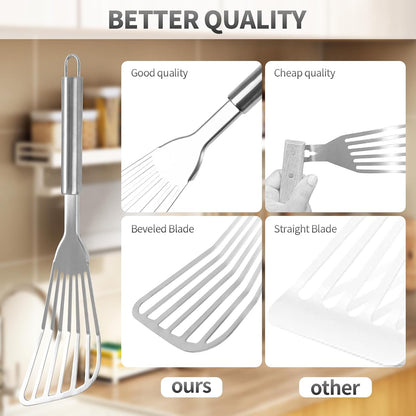 2Pack Fish Spatula Stainless Steel,Premium Fish Turner Spatula,Flexible Barbecue Turner,Metal Slotted Spatula For Flipping Fish Egg Patties Fries Pancake Steak