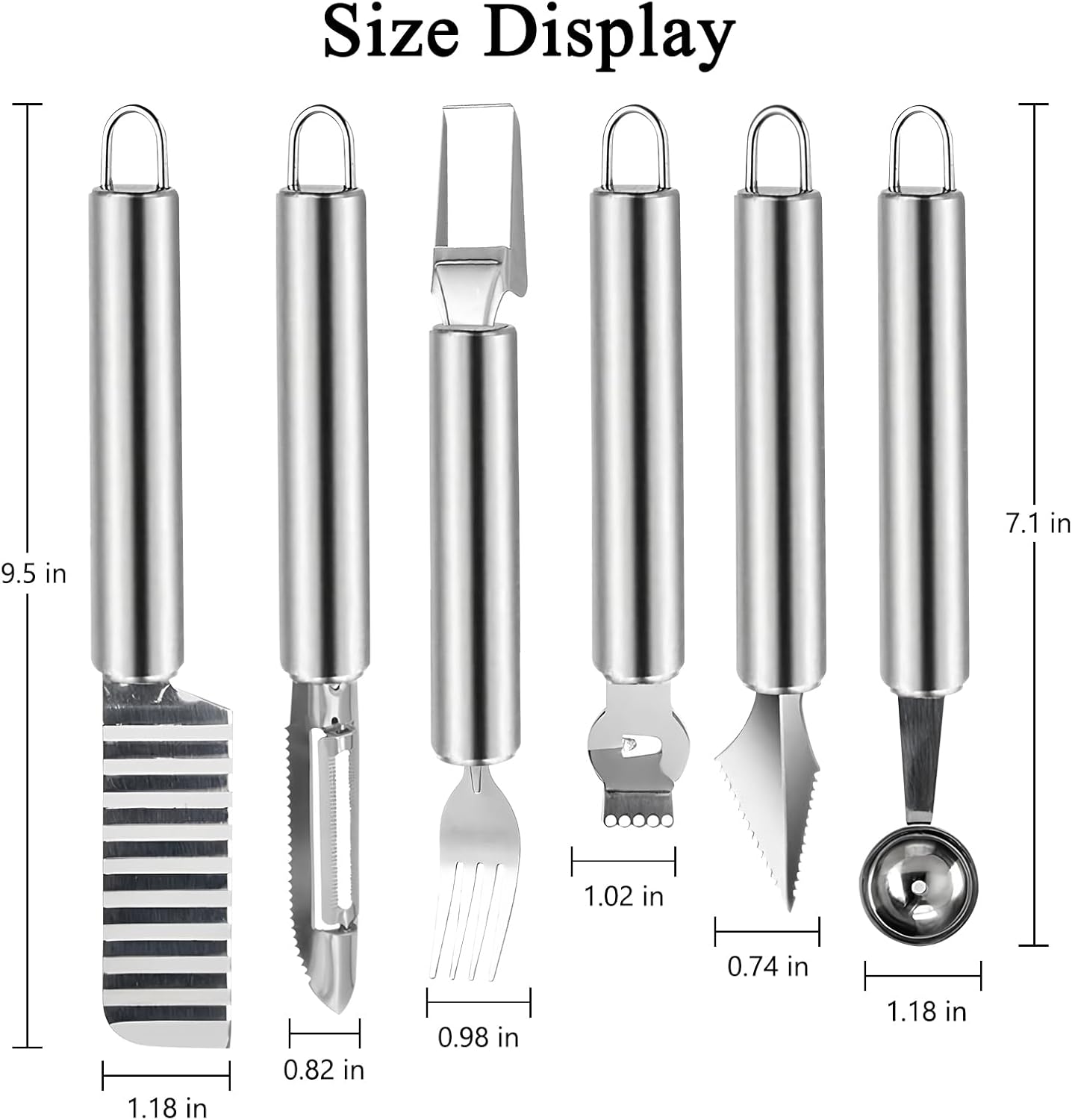 5 Pcs Stainless Steel Fruit Carving Knife Set, Kitchen Fruit Carving Knife, Watermelon and Ice Cream Scoop, 2-in-1 Dig Pulp Separator Fruit Peeling Tool, Crinkle Knife and Lemon Zester Grater