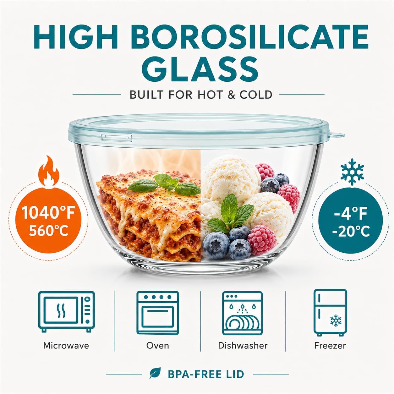 Glass Mixing Bowls with Lids Set(4.5QT, 2.7QT, 1.1QT)-Large Glass Mixing Bowls, Clear Salad Bowl for Baking, Cooking, Serving, Food Prep, 3PC Nesting Bowls for Kitchen Storage & Dishwasher Safe