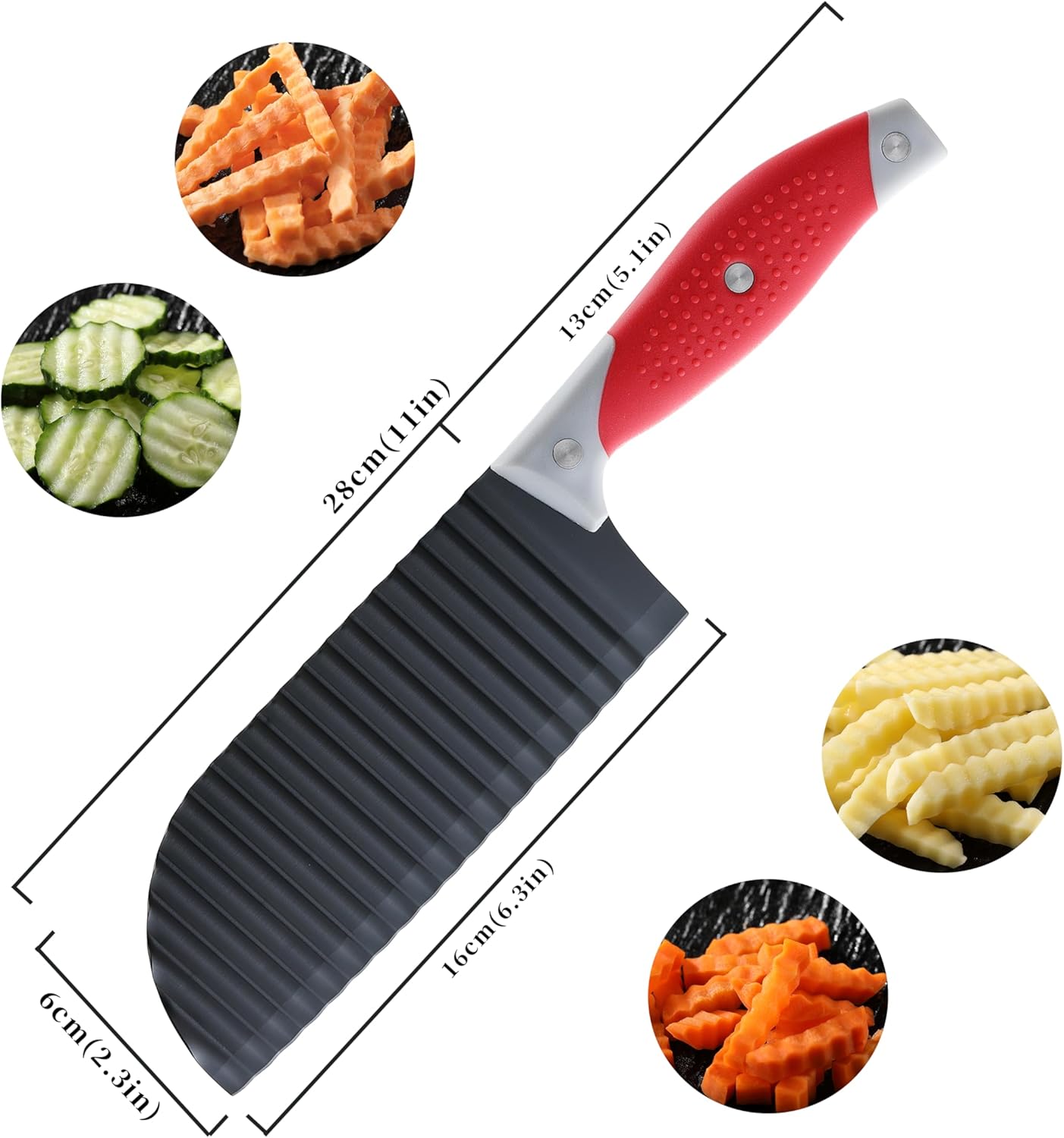 Crinkle Cut Knife, HIA Crinkle Cutter for Veggies, French Fry, Potato, Cucumber, Carrot and Fruit, Stainless Steel Wave Fries Cutter Slicer With Stylish Rubber Handle, Dishwasher Safe