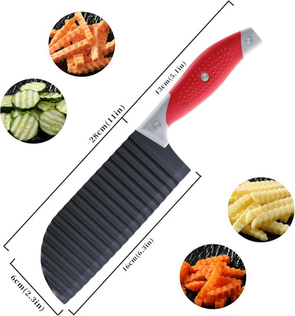 Crinkle Cut Knife, HIA Crinkle Cutter for Veggies, French Fry, Potato, Cucumber, Carrot and Fruit, Stainless Steel Wave Fries Cutter Slicer With Stylish Rubber Handle, Dishwasher Safe