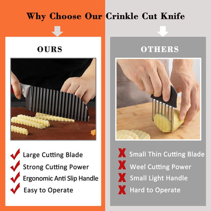 Crinkle Cut Knife, HIA Crinkle Cutter for Veggies, French Fry, Potato, Cucumber, Carrot and Fruit, Stainless Steel Wave Fries Cutter Slicer With Stylish Rubber Handle, Dishwasher Safe