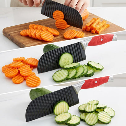 Crinkle Cut Knife, HIA Crinkle Cutter for Veggies, French Fry, Potato, Cucumber, Carrot and Fruit, Stainless Steel Wave Fries Cutter Slicer With Stylish Rubber Handle, Dishwasher Safe