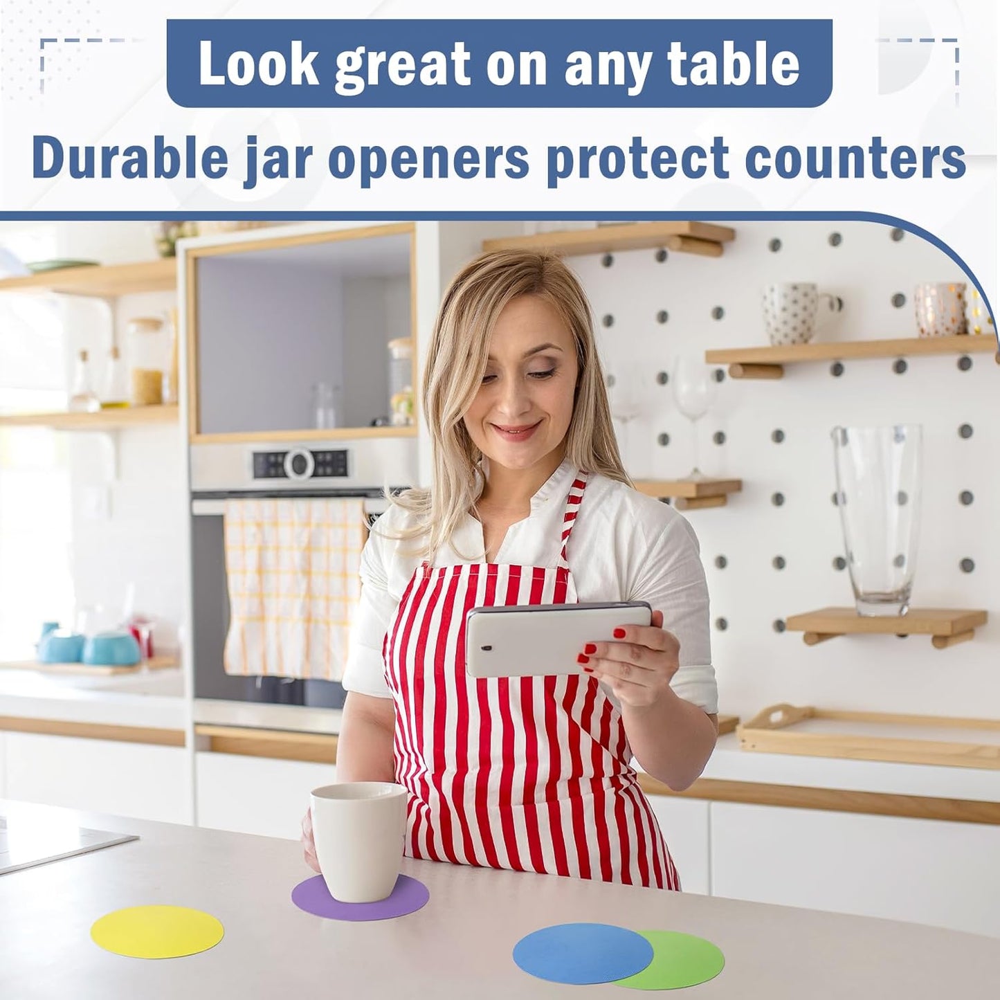Rubber Jar Opener Pads Set of 4, Round Heat-insulated Non-Slip Gripper Pads for Jars, Kitchen Tool for Easy Opening (Circle)