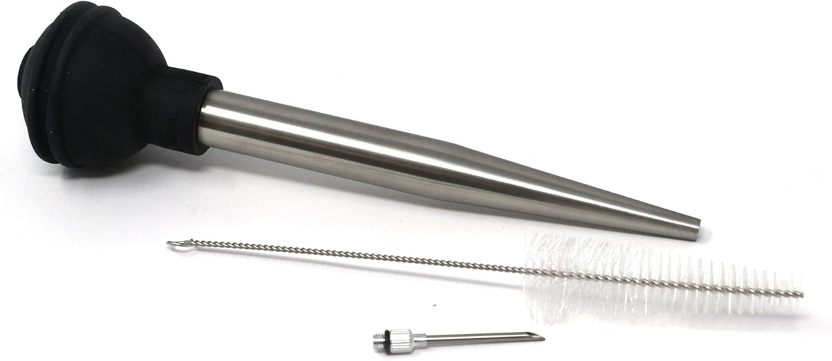 Deluxe Stainless Steel Baster with Injector and Cleaning Brush 11" x 2" x 2"