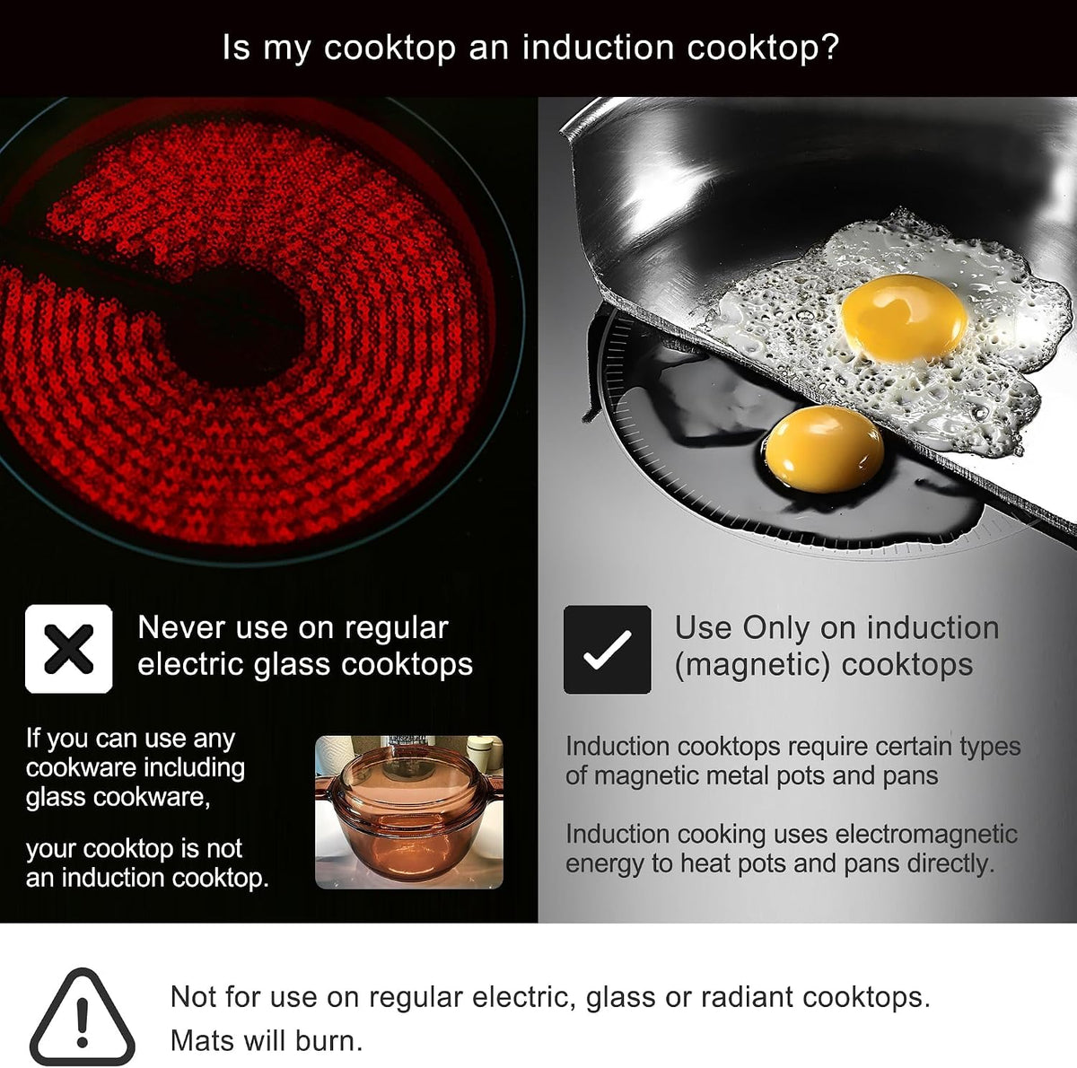 Induction Cooktop Mat - Silicone Fiberglass Scratch Protector - for Magnetic Stove - Non Slip Pads to Prevent Pots from Sliding During Cooking_ Black (7.8inches)