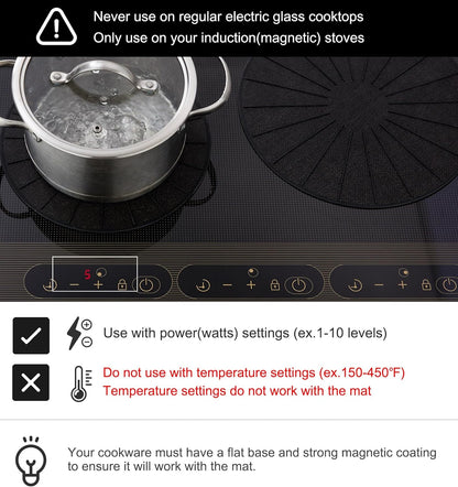 Induction Cooktop Mat - Silicone Fiberglass Scratch Protector - for Magnetic Stove - Non Slip Pads to Prevent Pots from Sliding During Cooking_ Black (7.8inches)