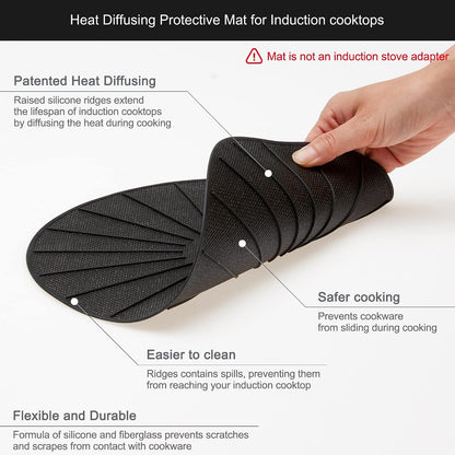 Induction Cooktop Mat - Silicone Fiberglass Scratch Protector - for Magnetic Stove - Non Slip Pads to Prevent Pots from Sliding During Cooking_ Black (7.8inches)