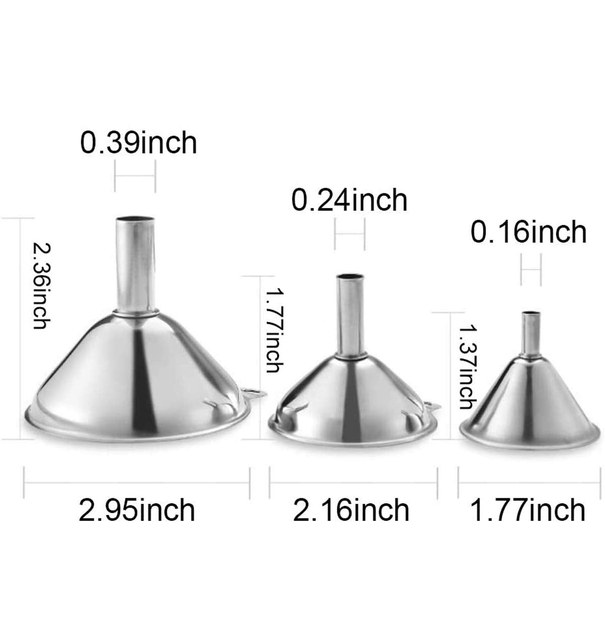 Metal Stainless Steel Funnel, Large Medium Small Funnel Set of 3, Food Grade Mini Kitchen Funnels for Transferring Essential Oils, Liquid, Fluid, Small Funnels for Filling Bottles Flask Cooking