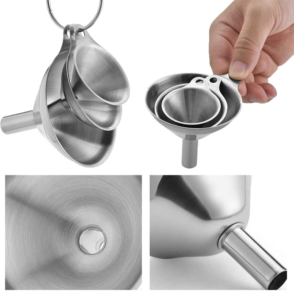 Metal Stainless Steel Funnel, Large Medium Small Funnel Set of 3, Food Grade Mini Kitchen Funnels for Transferring Essential Oils, Liquid, Fluid, Small Funnels for Filling Bottles Flask Cooking