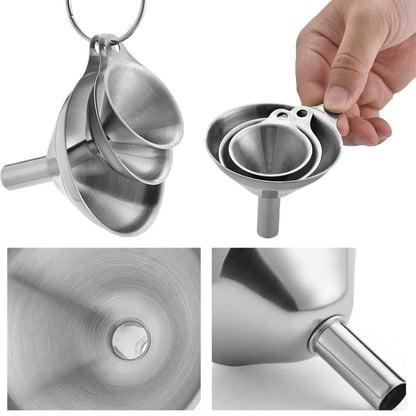 Metal Stainless Steel Funnel, Large Medium Small Funnel Set of 3, Food Grade Mini Kitchen Funnels for Transferring Essential Oils, Liquid, Fluid, Small Funnels for Filling Bottles Flask Cooking