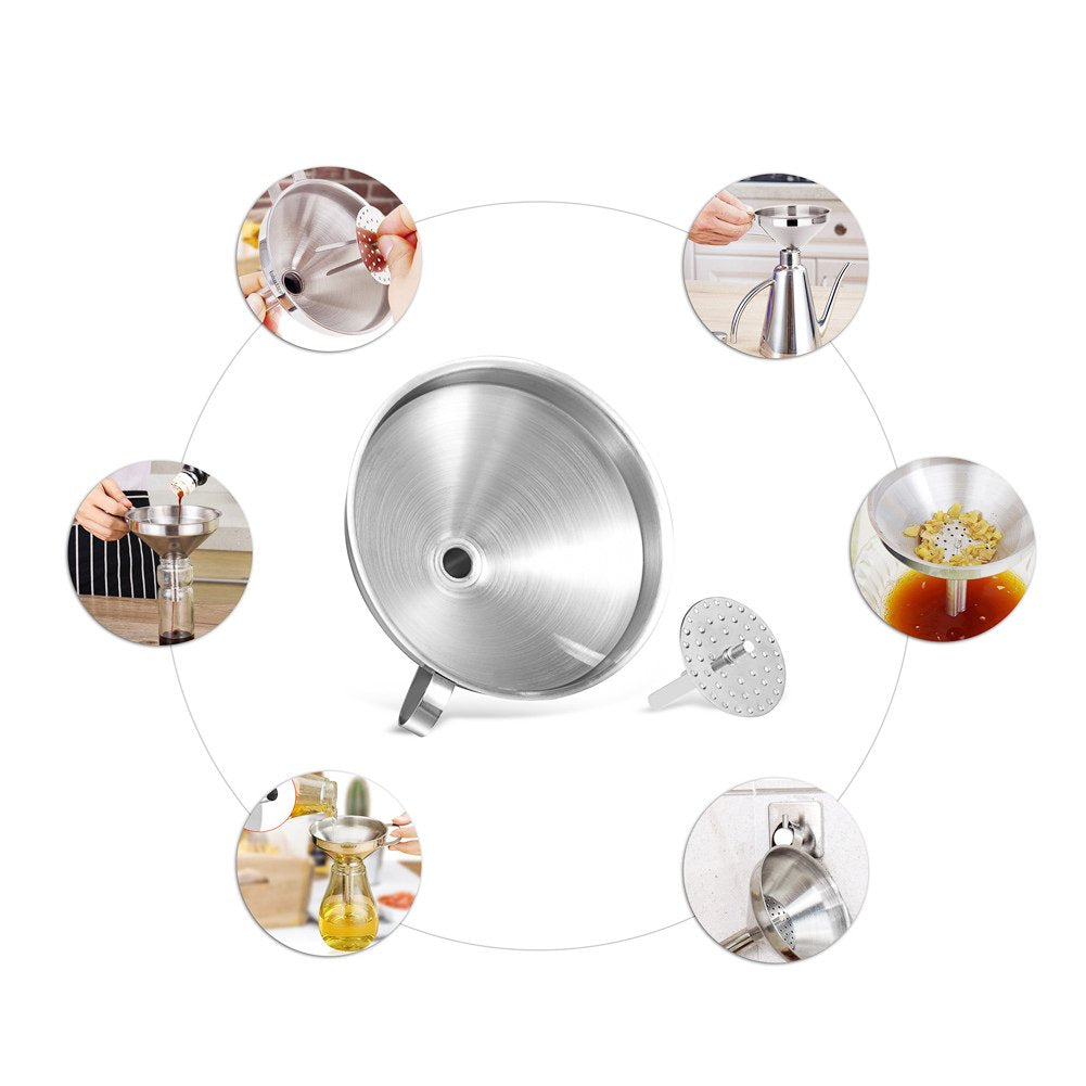 Metal Stainless Steel Funnel, Large Medium Small Funnel Set of 3, Food Grade Mini Kitchen Funnels for Transferring Essential Oils, Liquid, Fluid, Small Funnels for Filling Bottles Flask Cooking