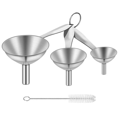 Metal Stainless Steel Funnel, Large Medium Small Funnel Set of 3, Food Grade Mini Kitchen Funnels for Transferring Essential Oils, Liquid, Fluid, Small Funnels for Filling Bottles Flask Cooking