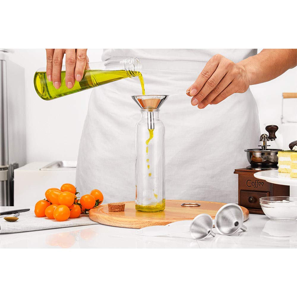 Metal Stainless Steel Funnel, Large Medium Small Funnel Set of 3, Food Grade Mini Kitchen Funnels for Transferring Essential Oils, Liquid, Fluid, Small Funnels for Filling Bottles Flask Cooking