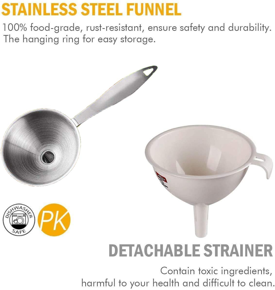 Metal Stainless Steel Funnel, Large Medium Small Funnel Set of 3, Food Grade Mini Kitchen Funnels for Transferring Essential Oils, Liquid, Fluid, Small Funnels for Filling Bottles Flask Cooking