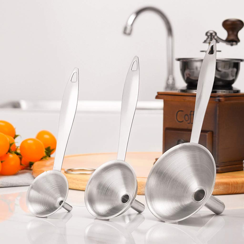 Metal Stainless Steel Funnel, Large Medium Small Funnel Set of 3, Food Grade Mini Kitchen Funnels for Transferring Essential Oils, Liquid, Fluid, Small Funnels for Filling Bottles Flask Cooking