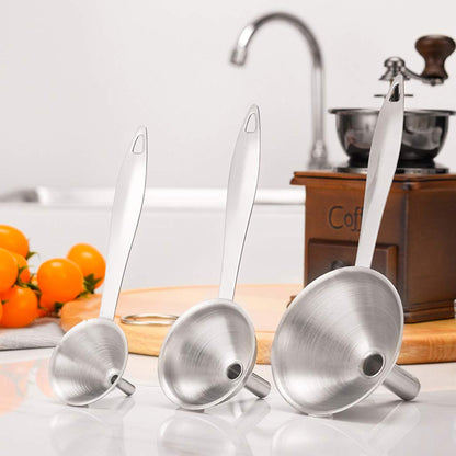 Metal Stainless Steel Funnel, Large Medium Small Funnel Set of 3, Food Grade Mini Kitchen Funnels for Transferring Essential Oils, Liquid, Fluid, Small Funnels for Filling Bottles Flask Cooking