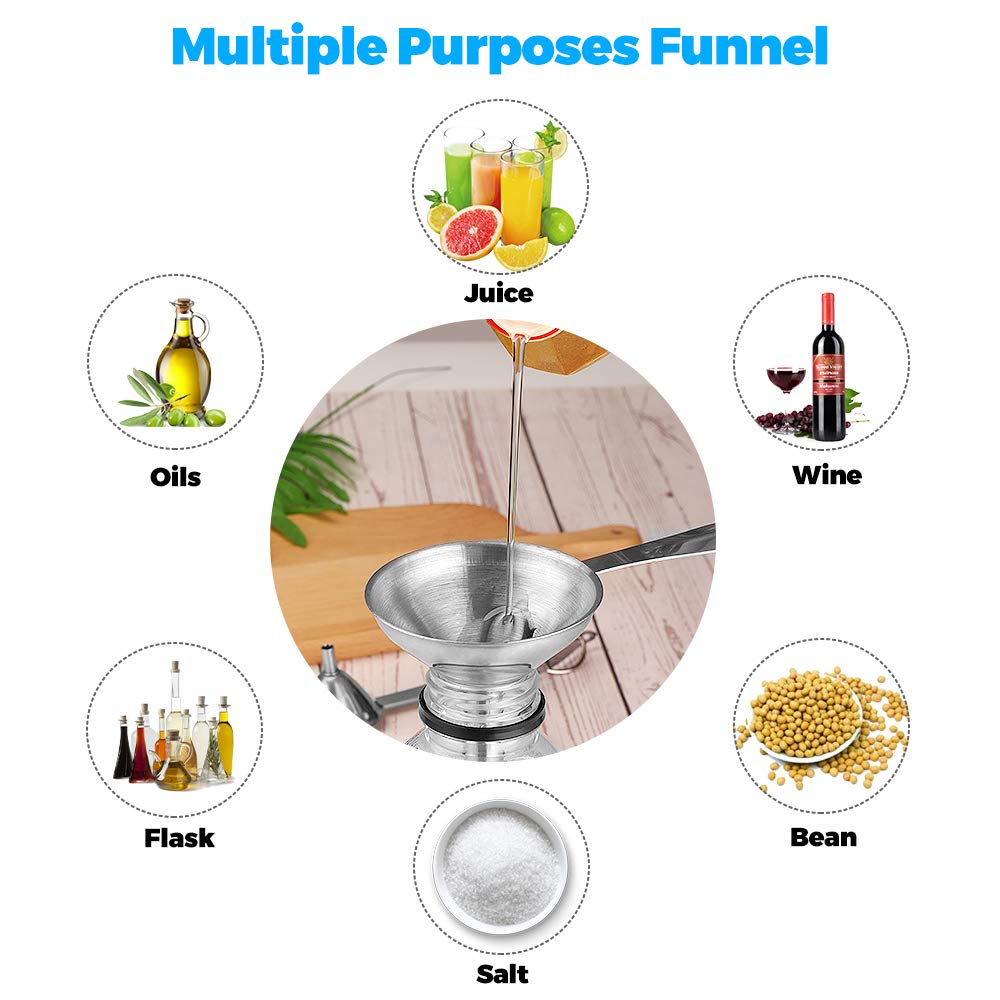 Metal Stainless Steel Funnel, Large Medium Small Funnel Set of 3, Food Grade Mini Kitchen Funnels for Transferring Essential Oils, Liquid, Fluid, Small Funnels for Filling Bottles Flask Cooking