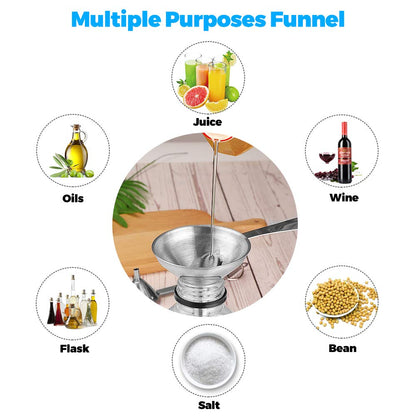 Metal Stainless Steel Funnel, Large Medium Small Funnel Set of 3, Food Grade Mini Kitchen Funnels for Transferring Essential Oils, Liquid, Fluid, Small Funnels for Filling Bottles Flask Cooking
