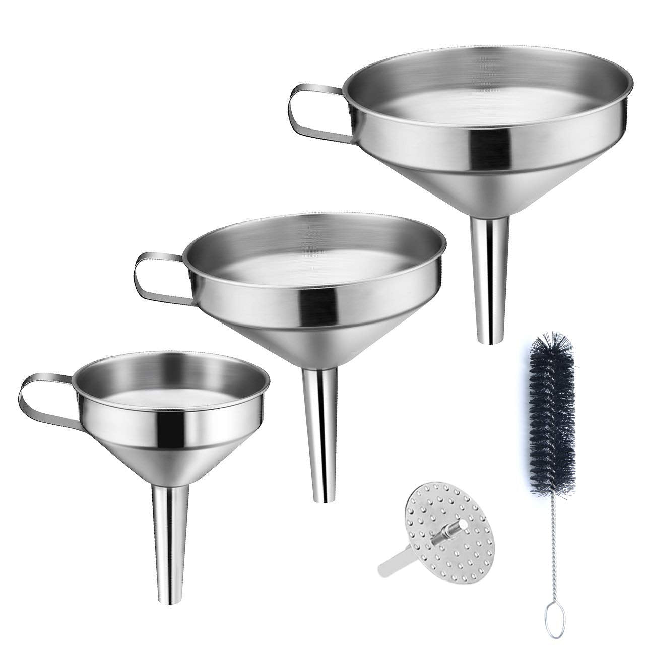 Metal Stainless Steel Funnel, Large Medium Small Funnel Set of 3, Food Grade Mini Kitchen Funnels for Transferring Essential Oils, Liquid, Fluid, Small Funnels for Filling Bottles Flask Cooking