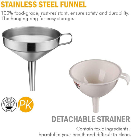 Metal Stainless Steel Funnel, Large Medium Small Funnel Set of 3, Food Grade Mini Kitchen Funnels for Transferring Essential Oils, Liquid, Fluid, Small Funnels for Filling Bottles Flask Cooking