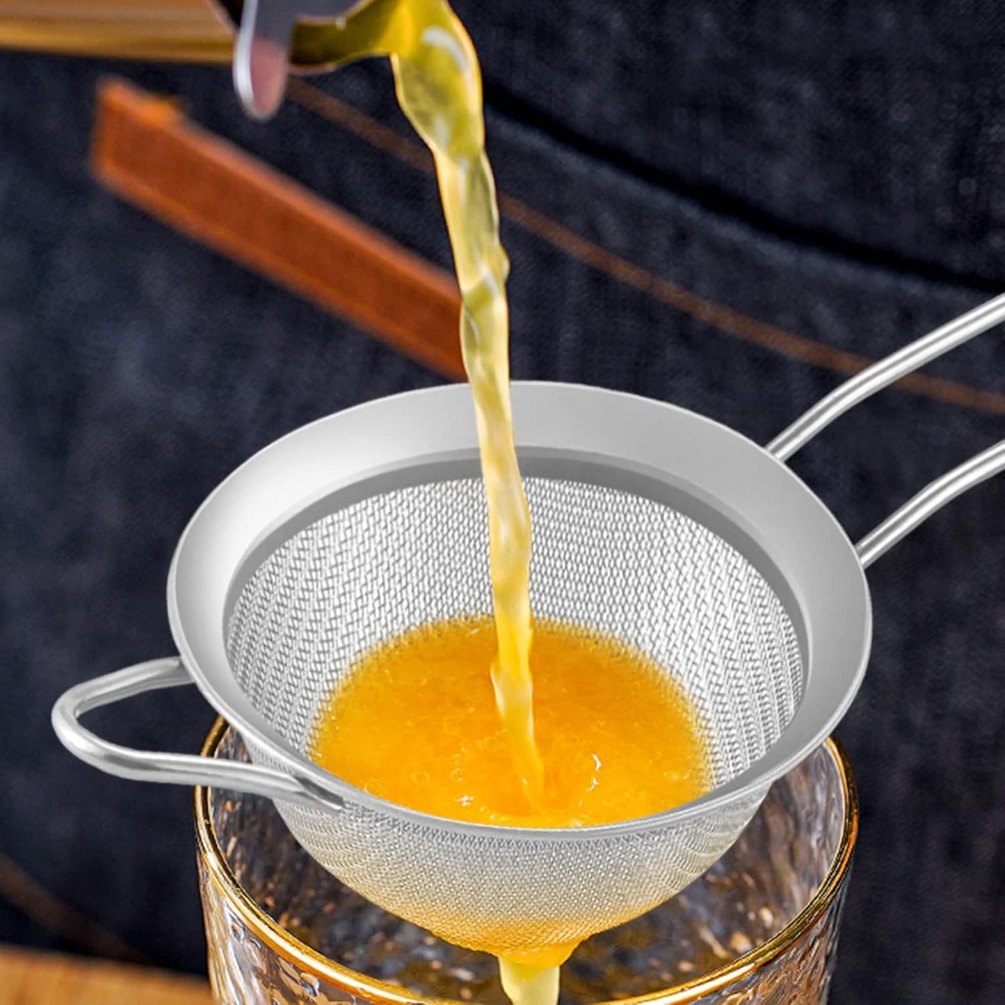 Fine Mesh Strainer Set of 2, 3.3’’ Stainless Steel Small Conical Cone Mesh Tea Strainer for Cocktails Coffee Juice Tea, Healthy & Easy Clean, Long Handle & Hanging Loop, Silver