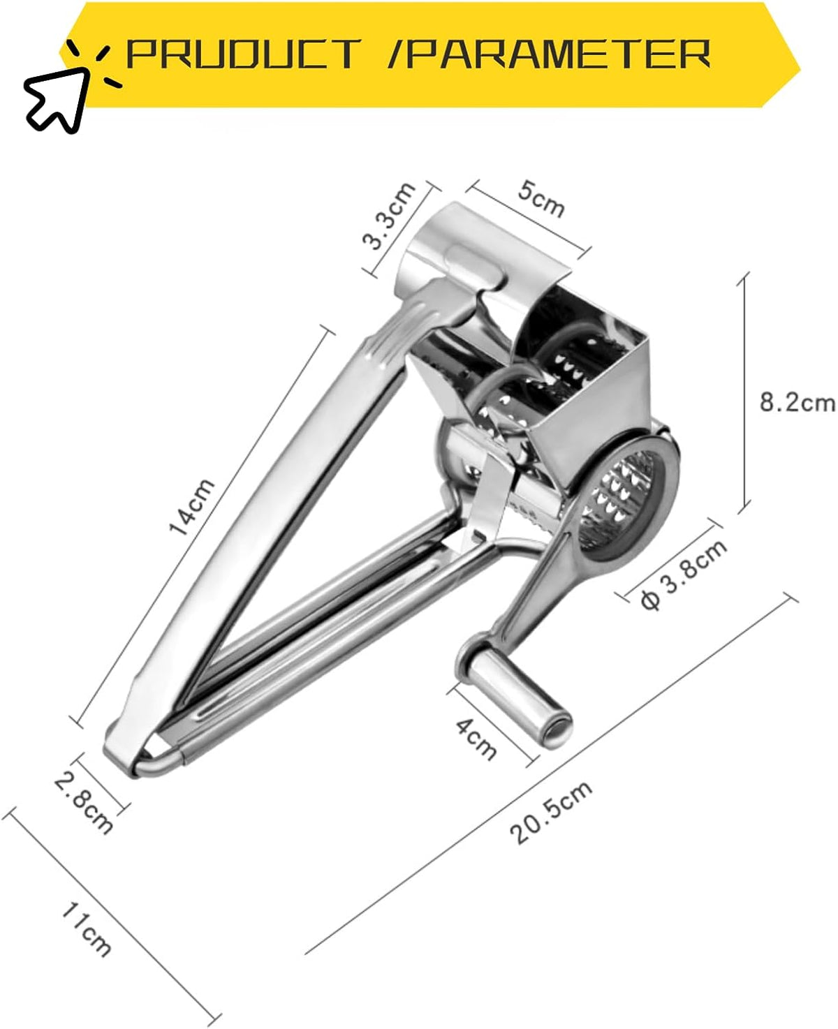 Manual Rotary Cheese Grater, 304 Stainless Steel Hand-Crank