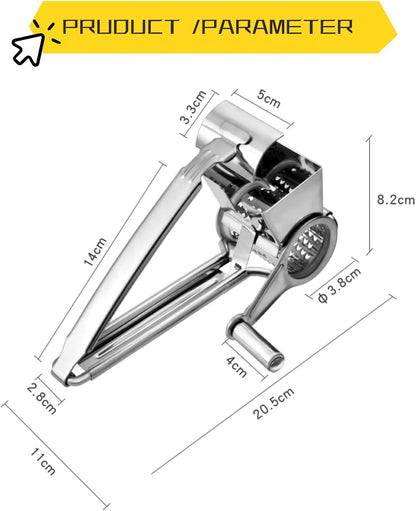 Manual Rotary Cheese Grater, 304 Stainless Steel Hand-Crank