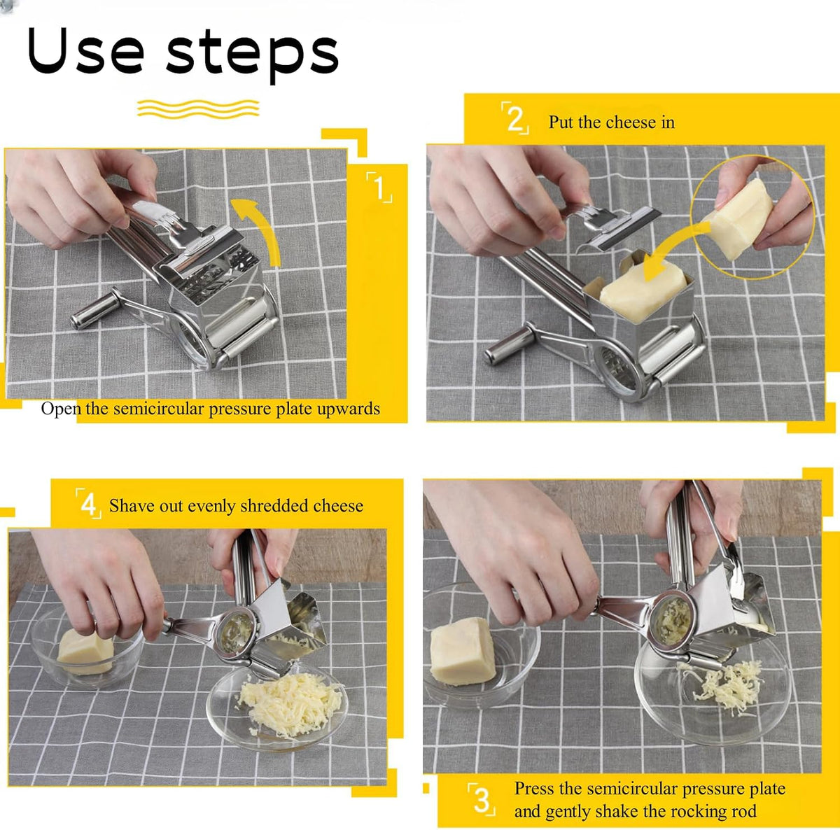 Manual Rotary Cheese Grater, 304 Stainless Steel Hand-Crank
