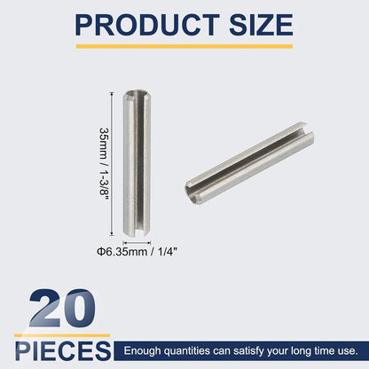 Slotted Spring Pin, 50 Pcs 1/8" x 3/4" (3.2mm x 20mm) 304 Stainless Steel Split Roll Pins Spring Dowel for Home Improvement Automotive Machine Repair, Silver - Colors B