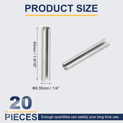 Slotted Spring Pin, 50 Pcs 1/8" x 3/4" (3.2mm x 20mm) 304 Stainless Steel Split Roll Pins Spring Dowel for Home Improvement Automotive Machine Repair, Silver - Colors B