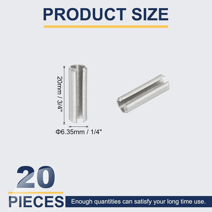 Slotted Spring Pin, 50 Pcs 1/8" x 3/4" (3.2mm x 20mm) 304 Stainless Steel Split Roll Pins Spring Dowel for Home Improvement Automotive Machine Repair, Silver - Colors B