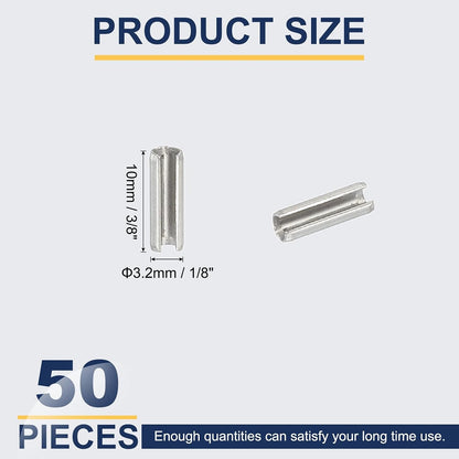 Slotted Spring Pin, 50 Pcs 1/8" x 3/4" (3.2mm x 20mm) 304 Stainless Steel Split Roll Pins Spring Dowel for Home Improvement Automotive Machine Repair, Silver - Colors B