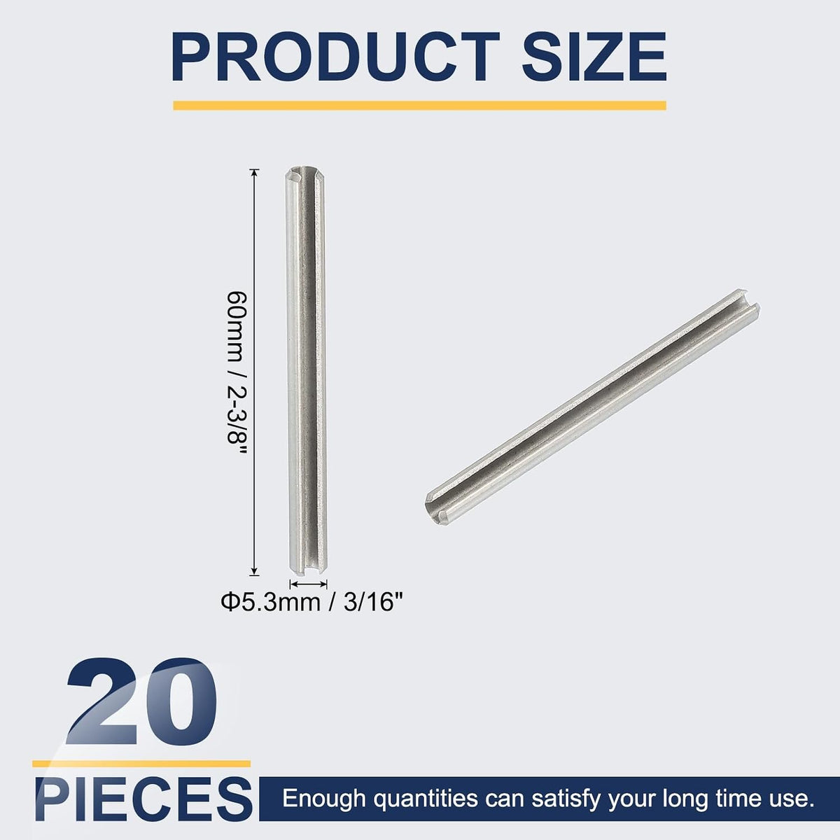 Slotted Spring Pin, 50 Pcs 1/8" x 3/4" (3.2mm x 20mm) 304 Stainless Steel Split Roll Pins Spring Dowel for Home Improvement Automotive Machine Repair, Silver - Colors B