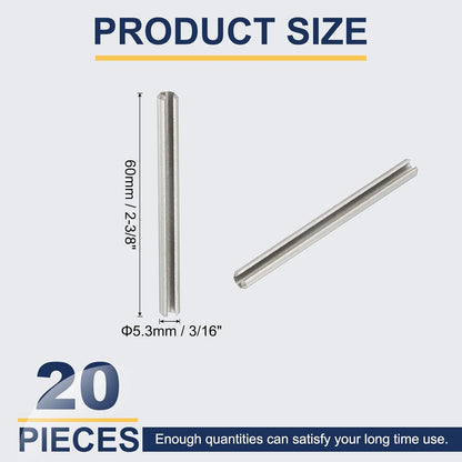 Slotted Spring Pin, 50 Pcs 1/8" x 3/4" (3.2mm x 20mm) 304 Stainless Steel Split Roll Pins Spring Dowel for Home Improvement Automotive Machine Repair, Silver - Colors B