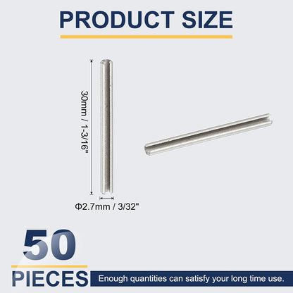 Slotted Spring Pin, 50 Pcs 1/8" x 3/4" (3.2mm x 20mm) 304 Stainless Steel Split Roll Pins Spring Dowel for Home Improvement Automotive Machine Repair, Silver - Colors B