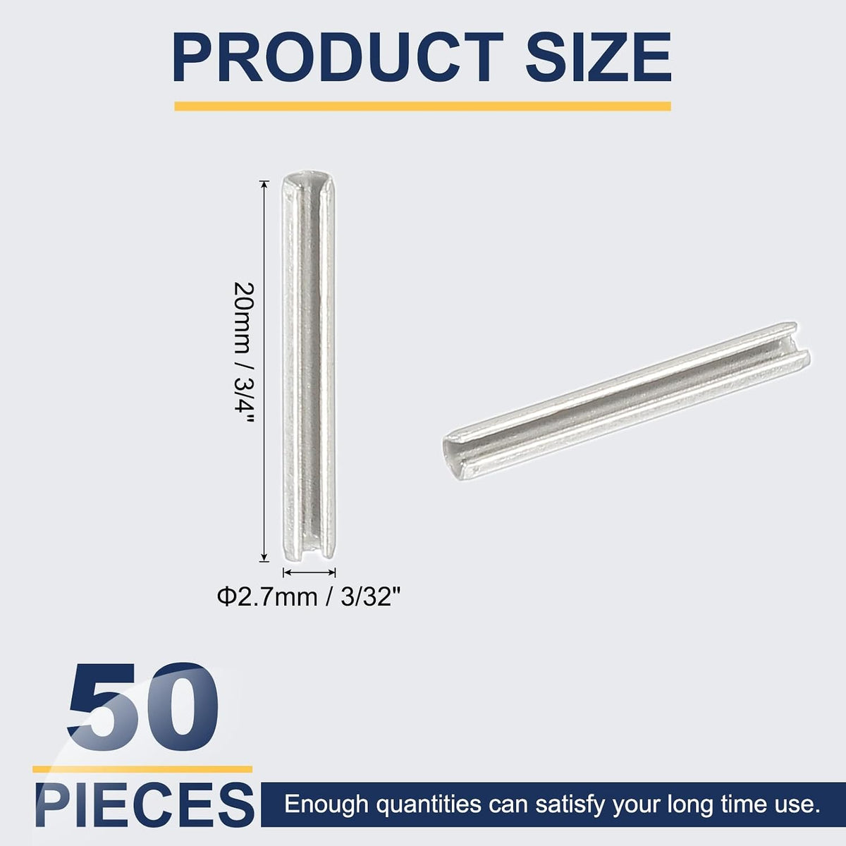 Slotted Spring Pin, 50 Pcs 1/8" x 3/4" (3.2mm x 20mm) 304 Stainless Steel Split Roll Pins Spring Dowel for Home Improvement Automotive Machine Repair, Silver - Colors B