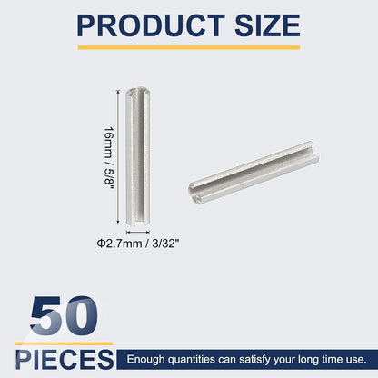 Slotted Spring Pin, 50 Pcs 1/8" x 3/4" (3.2mm x 20mm) 304 Stainless Steel Split Roll Pins Spring Dowel for Home Improvement Automotive Machine Repair, Silver - Colors B