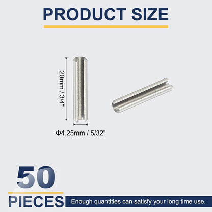 Slotted Spring Pin, 50 Pcs 1/8" x 3/4" (3.2mm x 20mm) 304 Stainless Steel Split Roll Pins Spring Dowel for Home Improvement Automotive Machine Repair, Silver - Colors B