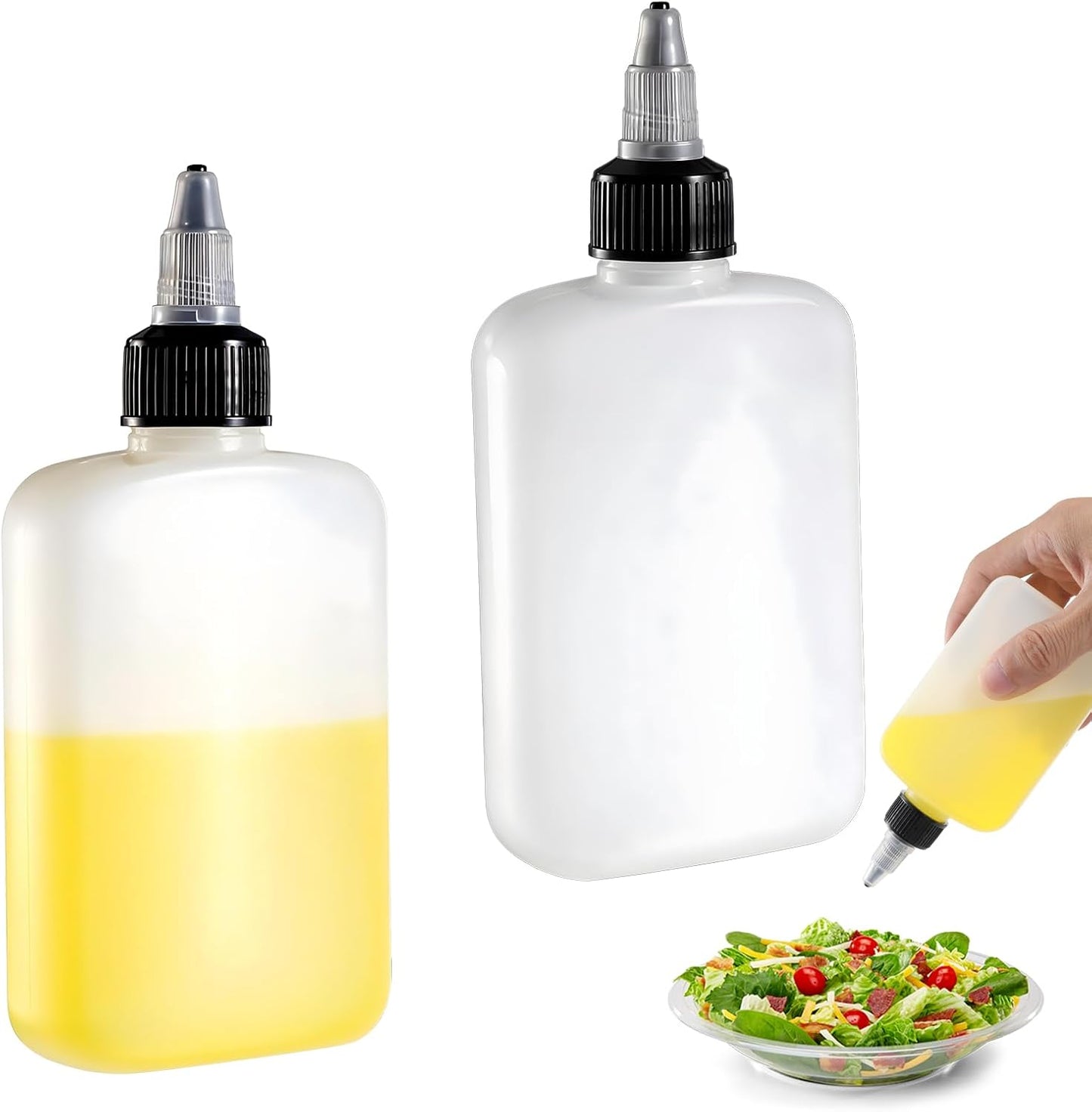Oil Dispenser Bottle for Camping & Cooking, 4oz Squeeze Condiment Bottle, 2 Pack, High Density Polyethylene, 118.29ml, Reusable, Leak-proof Screw Cap