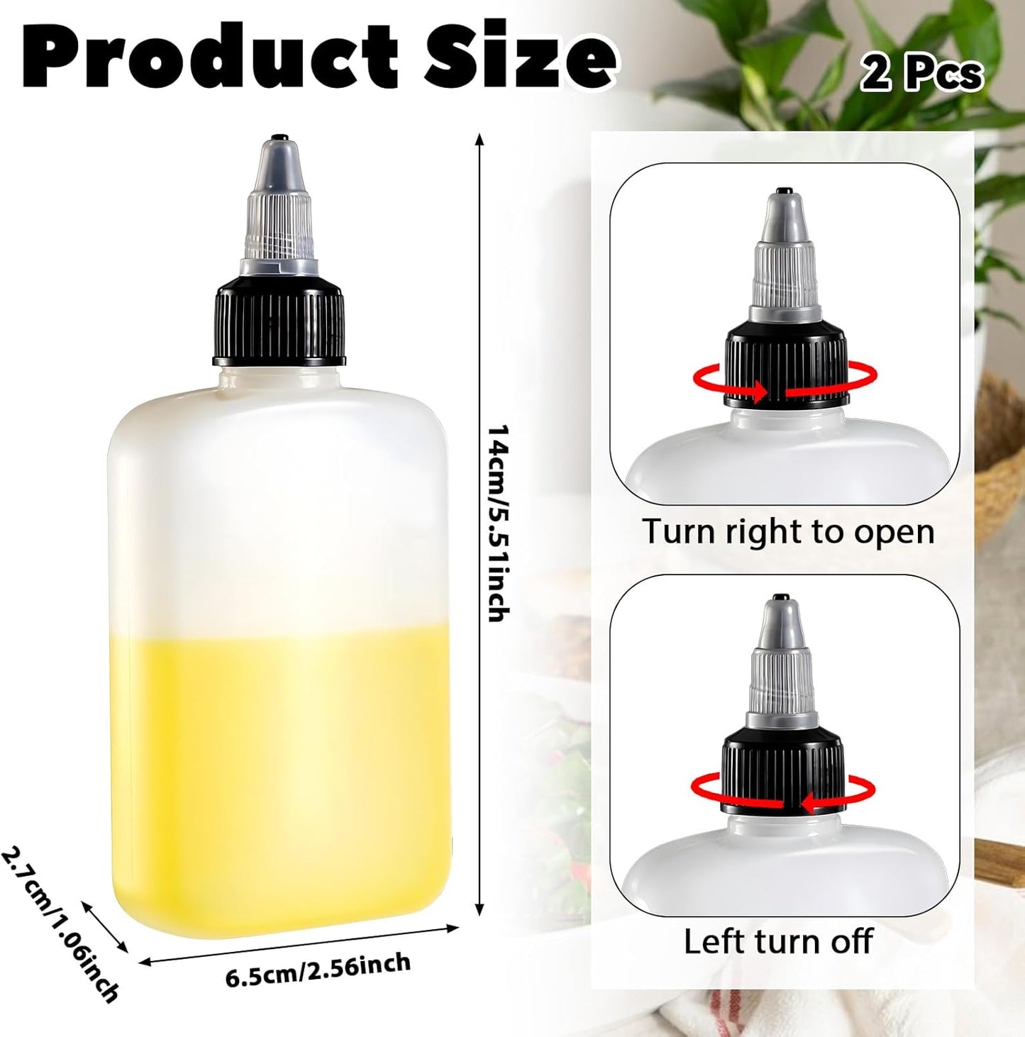 Oil Dispenser Bottle for Camping & Cooking, 4oz Squeeze Condiment Bottle, 2 Pack, High Density Polyethylene, 118.29ml, Reusable, Leak-proof Screw Cap