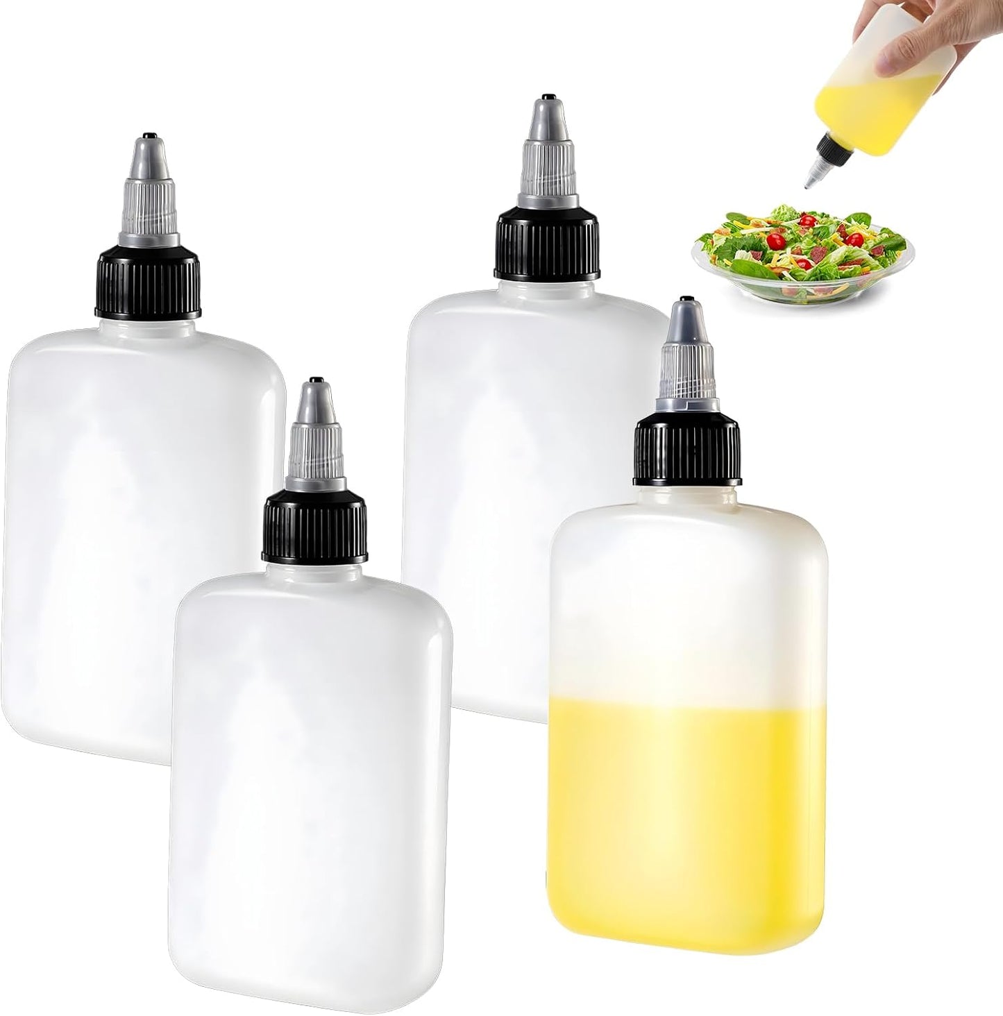 Oil Dispenser Bottle for Camping & Cooking, 4oz Squeeze Condiment Bottle, 2 Pack, High Density Polyethylene, 118.29ml, Reusable, Leak-proof Screw Cap