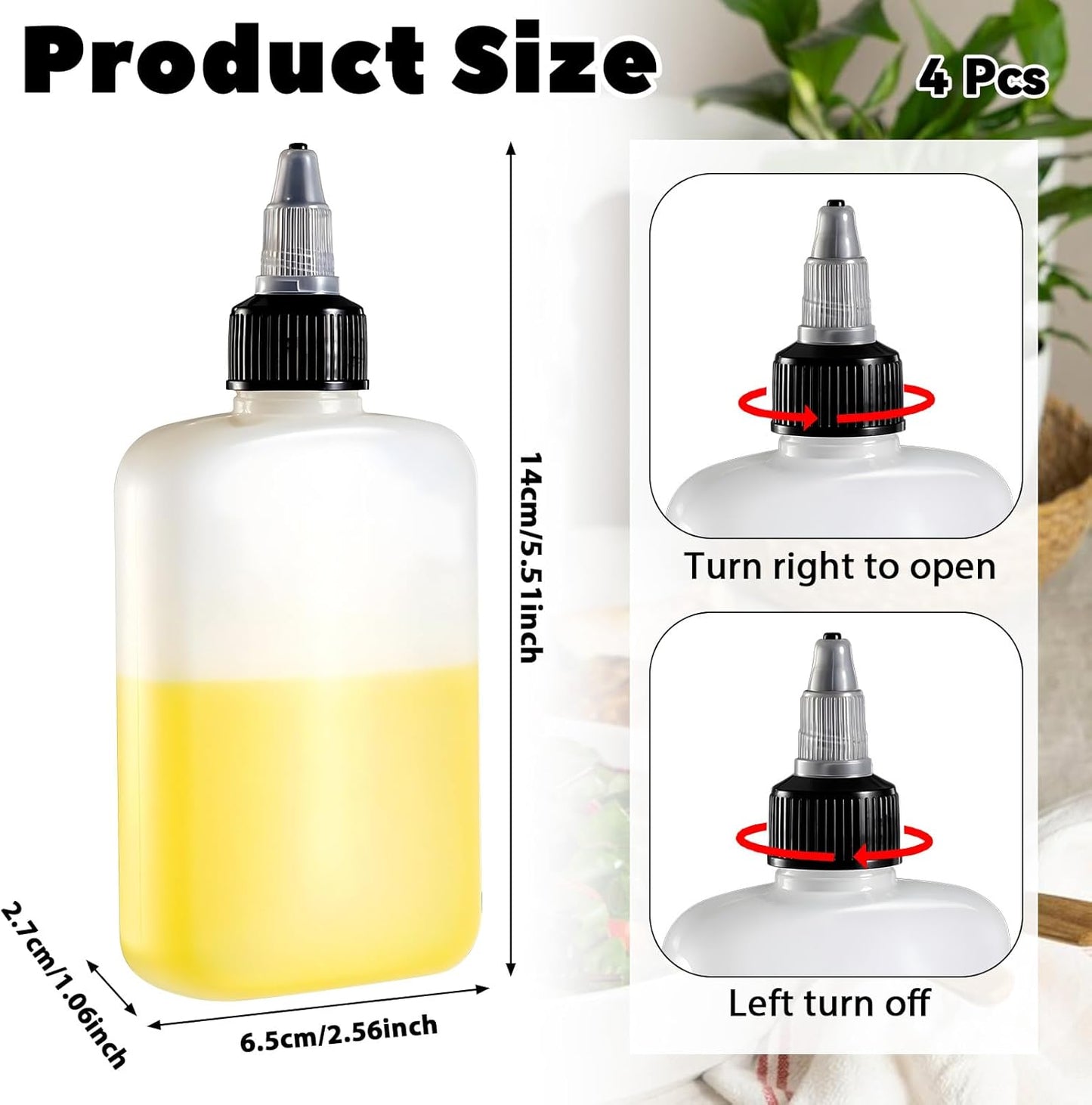 Oil Dispenser Bottle for Camping & Cooking, 4oz Squeeze Condiment Bottle, 2 Pack, High Density Polyethylene, 118.29ml, Reusable, Leak-proof Screw Cap
